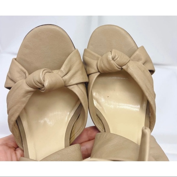 Talbots Womens Sz 9 B Nude Soft Leather Knotted Strappy Tie Block Heel Sandal - Picture 8 of 15